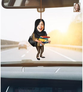 Kişiye Özel Karikatürlü Öğretmen Ahşap Araba Dikiz Ayna Süsü