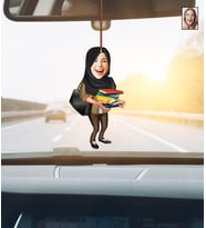 Kişiye Özel Karikatürlü Öğretmen Ahşap Araba Dikiz Ayna Süsü