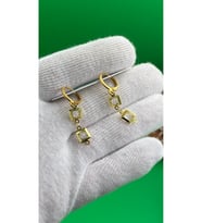 Kadın Gold Renk Kare Zirkon Taşlı Sallantılı Küpe (Mürdüm)