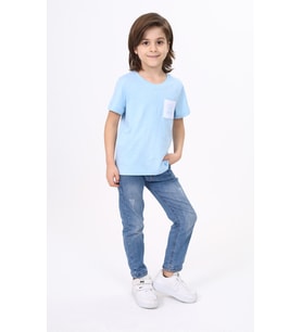 Toontoy Erkek Çocuk Nakışlı Tişört (Mavi)