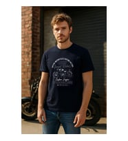Erkek %100 Pamuk Bisiklet Yaka Motor Baskılı T-shirt