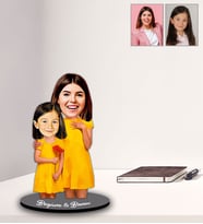 Kişiye Özel Anneler Günü Anne Kız Karikatürlü Ahşap Biblo Model-3-Eco