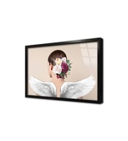 Melek Kanatlı Kadın Çerçeveli Cam Tablo
