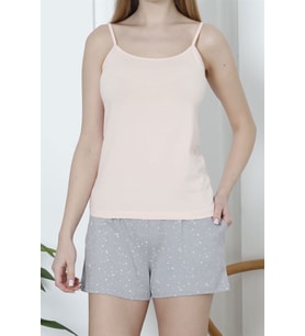 Kadın Şortlu Pijama Takımı İp Askılı Pamuklu Likralı Cepli SOMON