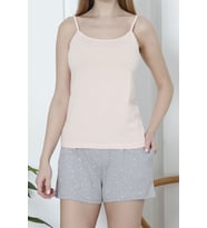 Kadın Şortlu Pijama Takımı İp Askılı Pamuklu Likralı Cepli SOMON