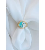 Beyaz-Mint Yeşili Renk Ying-Yang Şovalye Yüzük - Ayarlanabilir