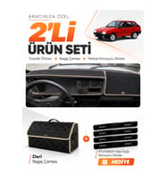 e-biz SKODA FORMAN (1990-1995) Uyumlu Torpido Örtüsü + Deri Bagaj Çantası Seti - Siyah-Bej - SK003