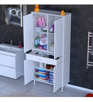 Modilayn YENİ AFRA 80x173x32,5 cm 1 Çekmece 4 Kapak 3 Raf 6 Bölme Çok Amaçlı Banyo & Mutfak Dolabı  (Beyaz)