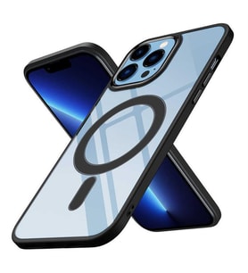 Coverzone iPhone 13 Pro Max ile uyumlu K?l?f Wireless ?arj �zellikli Metal buton Z-Krom MagSafe ile uyumlu ?effaf Transparan Double Color Silikon Kapak Siyah