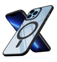Coverzone iPhone 13 Pro Max ile uyumlu K?l?f Wireless ?arj �zellikli Metal buton Z-Krom MagSafe ile uyumlu ?effaf Transparan Double Color Silikon Kapak Siyah