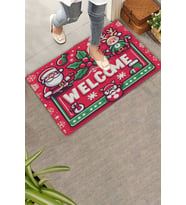 Valerine Life Noel Baba ve Çınar Yaprağı Welcome Kapı Önü Paspası 45x70cm (Kırmızı-Beyaz)
