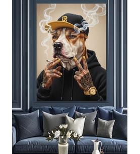 Dövmeli Hiphop Ve Köpek Dekoratif Kanvas - Mdf Ahşap Tablo