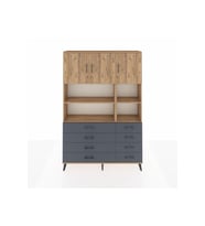 Arges Dolap 8 Raflı 8 Çekmeceli 3 Kapaklı 132x30x195 Çam-Çam/Antrasit