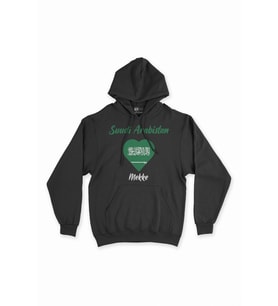 Mekke Suudi Arabistan Bayraklı Kalpli Siyah Sweatshirt Hoodie