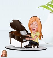 BK Gift Kişiye Özel Kadın Müzik Öğretmeni Karikatürlü Ahşap Biblo Model-1 (Beyaz)