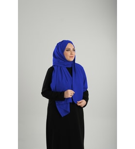 Saks Mavisi Pratik Hazır Geçmeli Bone Şal Krep Mevsimlik Tek Bantlı 1453K_24