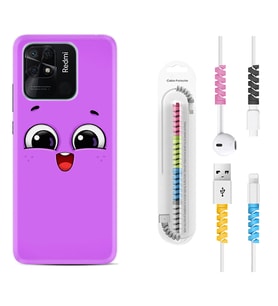 Xiaomi Poco X3 Pro M4 Pro X4 Pro C40 10C Kılıf Kablo Koruma Spiral Silikon Purple Sweety 1717