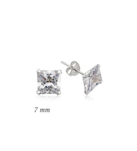 Gümüş Kare Tek Taş Zirkon Küpe - 7 mm CSR2181379