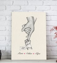 BK Gift Kişiye Özel El Ele Tutuşan Aile Tasarımlı Siyah Beyaz Kanvas Tablo-2, Anneye Hediye, Aile Hediyesi