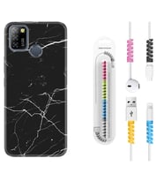 INFINIX Smart 4 5 6 Zero 8 S5 Pro Kılıf Kablo Koruma Spiral Silikon Siyah Mermer 1299