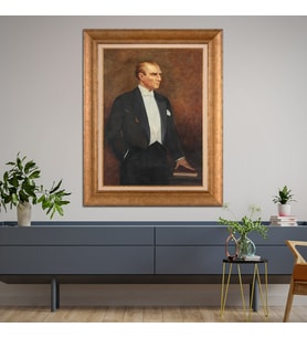 Altın Paspartulu Atatürk  Çerçeveli Tablo C938 (Gold)