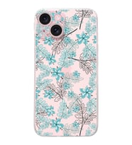 PrintiFy Apple iPhone 15 Uyumlu Kamera Korumalı Floral Su Yeşili Tasarımlı Şeffaf Silikon Kılıf