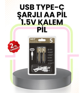 Tekrar Şarj Edilebilir AA USB Type-C Pil 1000+ Döngü 1.5V Sabit Voltaj