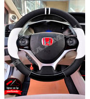 Honda Civic FB7 Dikme Direksiyon Kılıfı Delikli Deri Parlak Siyah Beyaz Detay Çift Yüzük ve Dikiş 2012-2016