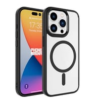Coverzone iPhone 15 Pro ile uyumlu K?l?f Wireless ?arj �zellikli Metal buton Z-Krom MagSafe ile uyumlu ?effaf Transparan Double Color Silikon Kapak Siyah