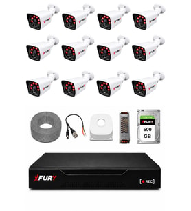 FURY 12 Kameralı Güvenlik Kamera Seti 2MP 1080P Full HD 6 Atom LED Gece Görüşlü 500GB HDD 5525