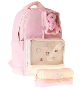 CalaCilo K Pop Pink Kız Çocuk K-Pop Pink Pembe Peluş Aksesuarlı Okul Sırt Çantası ve Kalemlik Seti - SETCC-C4107C
