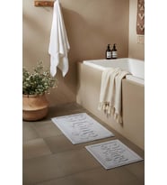 Açık Gri Home Kabartmalı Pamuklu 2’li Banyo & Klozet Paspas Takımı