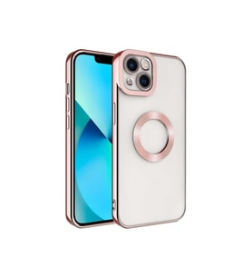Apple iPhone 14 Uyumlu Kılıf Kamera Korumalı Logo Gösteren Zore Omega Kapak (Rose Gold Altın)