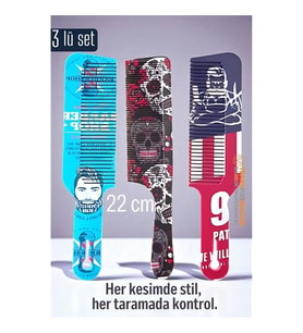 Turk Saç Kesim Tarağı - Özel Tasarım 22 cm 3 lü Berber Tarağı Seti - Antistatik & Isıya Dayanıklı