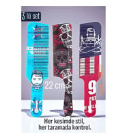 Turk Saç Kesim Tarağı - Özel Tasarım 22 cm 3 lü Berber Tarağı Seti - Antistatik & Isıya Dayanıklı