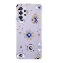 PrintiFy Galaxy A13 4G ile Uyumlu 1mm Slim Fit Nazar Boncuğu 5 Baskılı Şeffaf  Kılıf