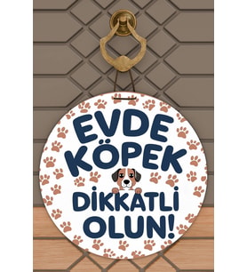 Modern Dijital Baskı Ahşap Mavi Beyaz Evde Köpek Var Kapı Süsü