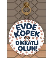Modern Dijital Baskı Ahşap Mavi Beyaz Evde Köpek Var Kapı Süsü