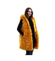 Kapşonlu Peluş Kürk Yelek Premium Kalite, Tam Astarlı, Uzun Model - Sarı