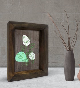 BK Gift Minimal Çiçekler Tasarımlı Dekoratif Doğal Masif Ahşap Çerçeve 15x20cm-1 (Beyaz)