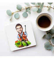 Kişiye Özel Avcı Kostümlü Erkek Karikatürlü Bardak Altlığı