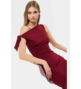 Vücuda Oturan Maxi Elbise Tek Omuz Asimetrik Yaka Polyester Kumaş Rahat Kullanım
