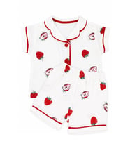Kız Bebek Beyaz Kırmızı Çilek Baskılı Müslin Şortlu Pijama Takımı