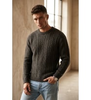 Erkek Yuvarlak Yaka Relaxed Fit Kazak