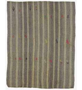 Gri Kilim El Dokuma Etnik Çizgili Salon Kilimi Pamuk Yünlü Mat Yüzeyli Vintage Model