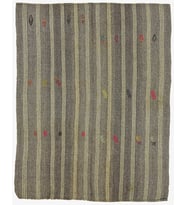 Gri Kilim El Dokuma Etnik Çizgili Salon Kilimi Pamuk Yünlü Mat Yüzeyli Vintage Model