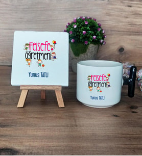 Felsefe Öğretmeni Hediye Seti Kupa Bardak T Kulplu ve Dekoratif Taş Öğretmenler Günü hediyesi (Model 6)