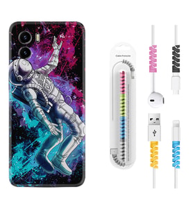 Vivo Y15S Y32 Y33S Y51 Y53S Kılıf Kablo Koruma Spiral Silikon Astronot Signs 1753