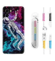 Vivo Y15S Y32 Y33S Y51 Y53S Kılıf Kablo Koruma Spiral Silikon Astronot Signs 1753