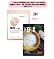 3 Katmanlı Rose Gold Göz Maske ve Gözenek Bakımı Yapan, Canlandıran, %100 Pamuk Kefir Maske Seti